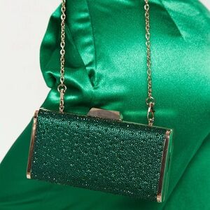 Green Glitter Clutch with Gold Belt Chain